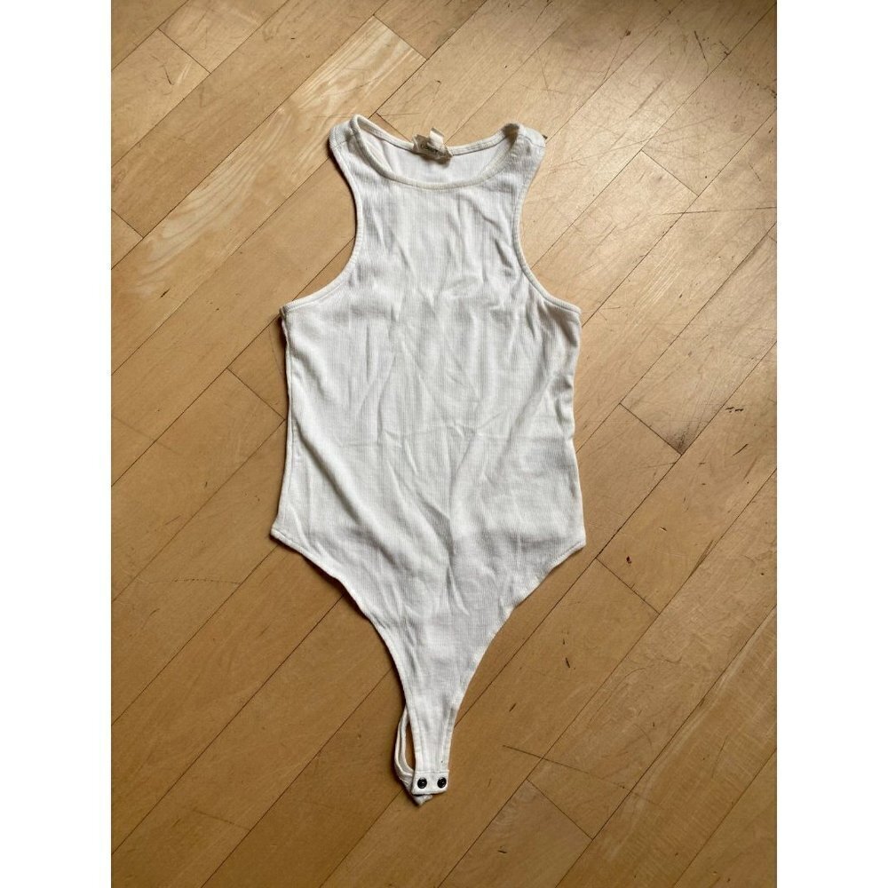 Open edit  BNWT womens white racerback bodysuit sz small sleeveles